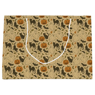 Vintage Autumn Ghosts & Black Cats Halloween Large Gift Bag