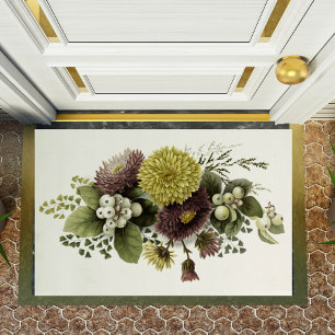 Vintage Autumn Gold Chrysanthemums with Berries Doormat