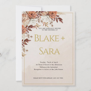 Vintage Autumn Gold Flowers Wedding Invitation