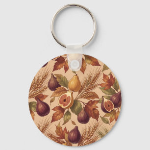 Vintage Autumn Harvest Pattern with Figs Pears  Key Ring
