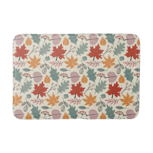 Vintage Autumn Leaves and Acorns Pattern Bath Mat