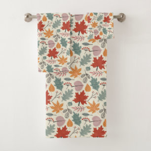 Vintage Autumn Leaves and Acorns Pattern Bath Towel Set