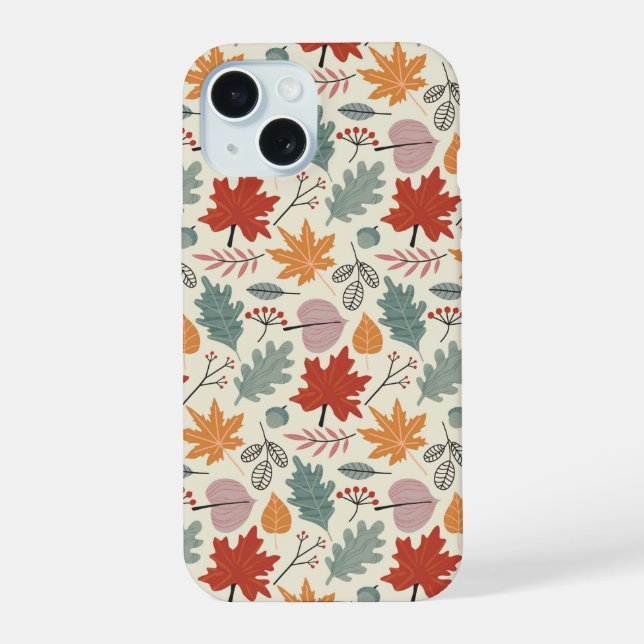 Vintage Autumn Leaves and Acorns Pattern iPhone 15 Case (Back)