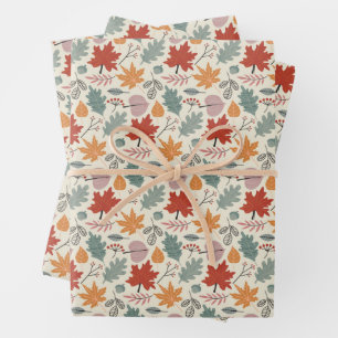 Vintage Autumn Leaves and Acorns Pattern Wrapping Paper Sheet