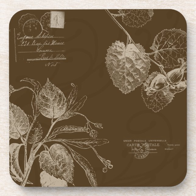 Vintage Autumn Leaves Coaster (Front)