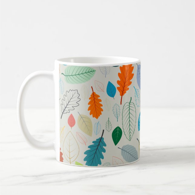 Vintage Autumn Leaves Illustration Pattern Coffee Mug (Left)