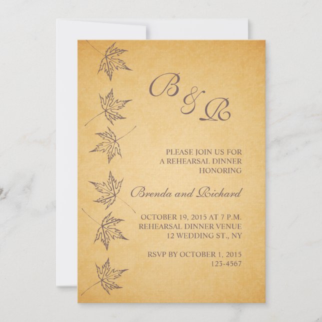 VINTAGE AUTUMN LEAVES REHEARSAL DINNER INVITE (Front)