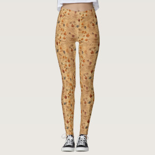 Vintage Autumn Leaves with Old Paper Texture Leggings