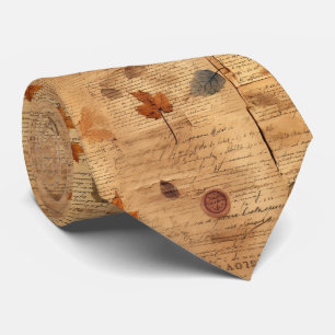 Vintage Autumn Leaves with Old Paper Texture Tie