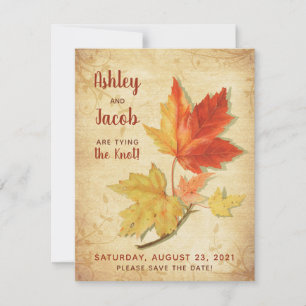 Vintage Autumn Maple Leaves Wedding Save the Date Card