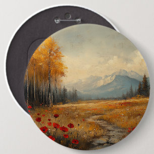 Vintage Autumn Meadow Painting Poppies 6 Cm Round Badge