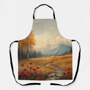 Vintage Autumn Meadow Painting Poppies Apron