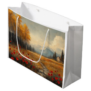Vintage Autumn Meadow Painting Poppies Large Gift Bag