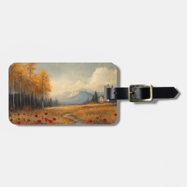 Vintage Autumn Meadow Painting Poppies Luggage Tag (Front Horizontal)