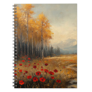 Vintage Autumn Meadow Painting Poppies Notebook