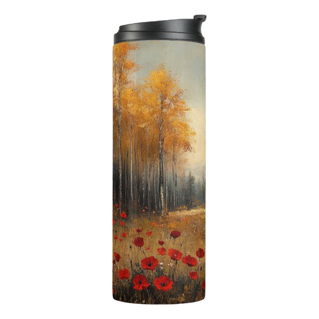 Vintage Autumn Meadow Painting Poppies Thermal Tumbler (Rotated Left)