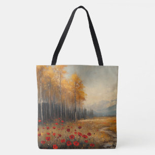 Vintage Autumn Meadow Painting Poppies Tote Bag