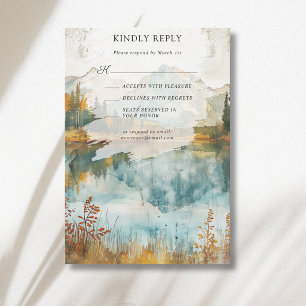 Vintage Autumn Mountain Lake Fall Wedding RSVP Card