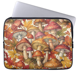 Vintage Autumn Mushroom Forest Botanical Pattern Laptop Sleeve