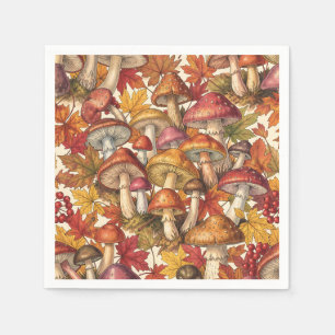 Vintage Autumn Mushroom Forest Botanical Pattern Napkin