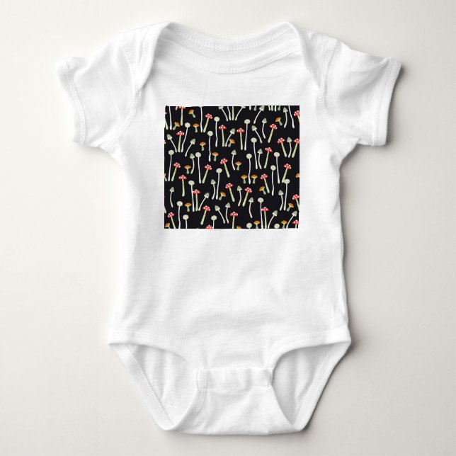 Vintage autumn mushrooms pattern design. baby bodysuit (Front)