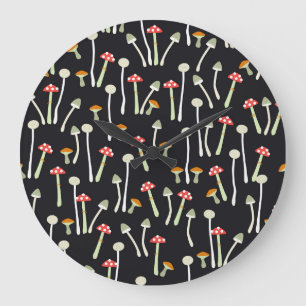 Vintage autumn mushrooms pattern design. large clock