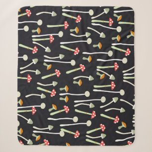 Vintage autumn mushrooms pattern design. sherpa blanket