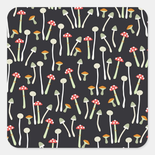 Vintage autumn mushrooms pattern design. square sticker (Front)
