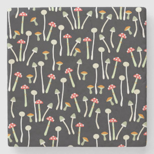 Vintage autumn mushrooms pattern design. stone coaster