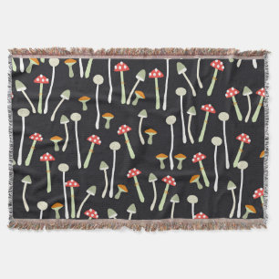 Vintage autumn mushrooms pattern design. throw blanket