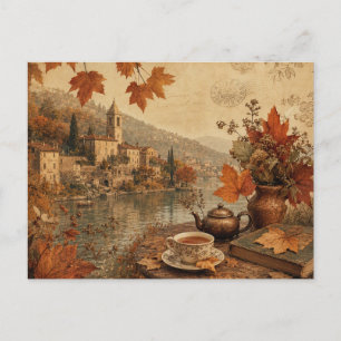 Vintage Autumn Postcard Cosy Fall Foliage Rustic
