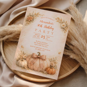 Vintage Autumn Pumpkin 90th Birthday Invitation