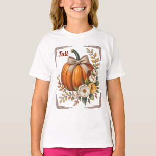 Vintage Autumn Pumpkin Floral Burlap Bow Farmhouse T-Shirt