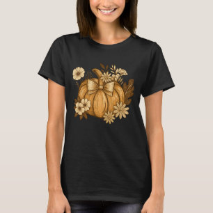Vintage Autumn Pumpkin Flower T-Shirt - Citrouille