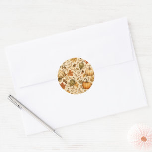 Vintage Autumn Pumpkin & Gourds Pattern Classic Round Sticker