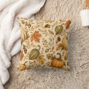 Vintage Autumn Pumpkin & Gourds Pattern Cushion