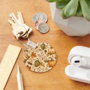 Vintage Autumn Pumpkin & Gourds Pattern Key Ring