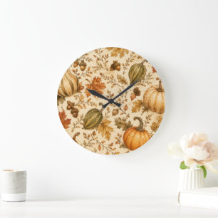 Vintage Autumn Pumpkin & Gourds Pattern Large Clock