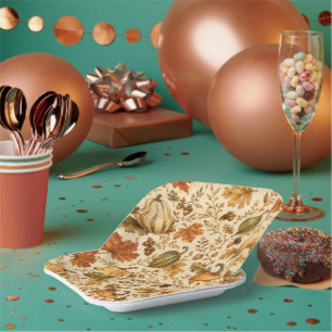 Vintage Autumn Pumpkin & Gourds Pattern Paper Plate
