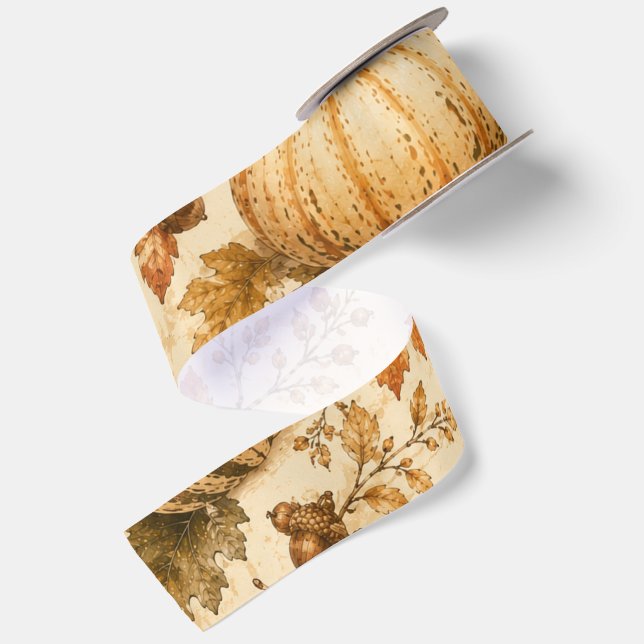 Vintage Autumn Pumpkin & Gourds Pattern  Satin Ribbon (Front+Back)