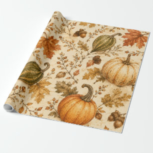 Vintage Autumn Pumpkin & Gourds Pattern Wrapping Paper
