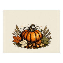 Vintage Autumn Pumpkin & Harvest Leaves |