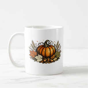 Vintage Autumn Pumpkin & Harvest Leaves Rustic F Coffee Mug