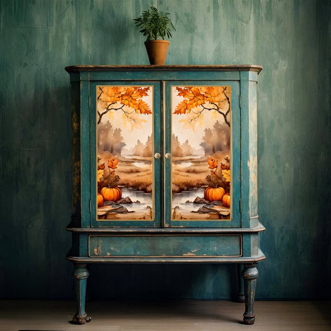 Vintage Autumn Pumpkin Landscape Decoupage Print Tissue Paper (Creator Uploaded)