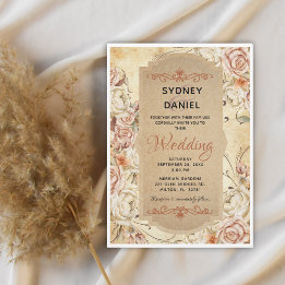 Vintage Autumn Rose Wedding Invitation