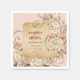 Vintage Autumn Rose Wedding Paper Napkin