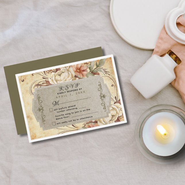 Vintage Autumn Rose Wedding Response Card (Creator Uploaded)