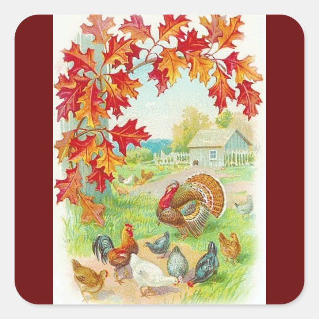 Vintage Autumn Scene Square Sticker (Front)