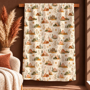 Vintage Autumn Terracotta Sage Boho Flowers Blanke Fleece Blanket