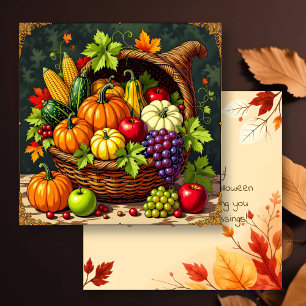 Vintage Autumn Thanksgiving Cornucopia Card